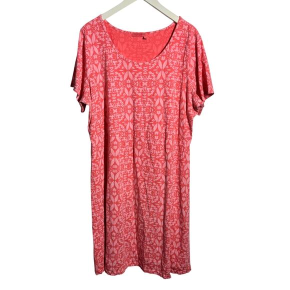 Fresh Produce Dress Women 1X Pink Salmon Floral Plus Size 100% Cotton USA Coast - Picture 1 of 8
